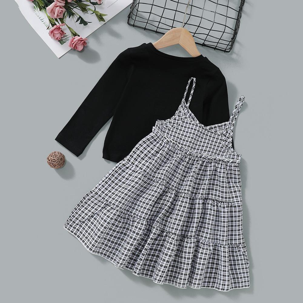 Toddler Girls Long Sleeve Top & Plaid Dress Wholesale Girls Clothes - PrettyKid