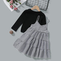 Toddler Girls Long Sleeve Top & Plaid Dress Wholesale Girls Clothes - PrettyKid
