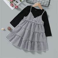 Toddler Girls Long Sleeve Top & Plaid Dress Wholesale Girls Clothes - PrettyKid