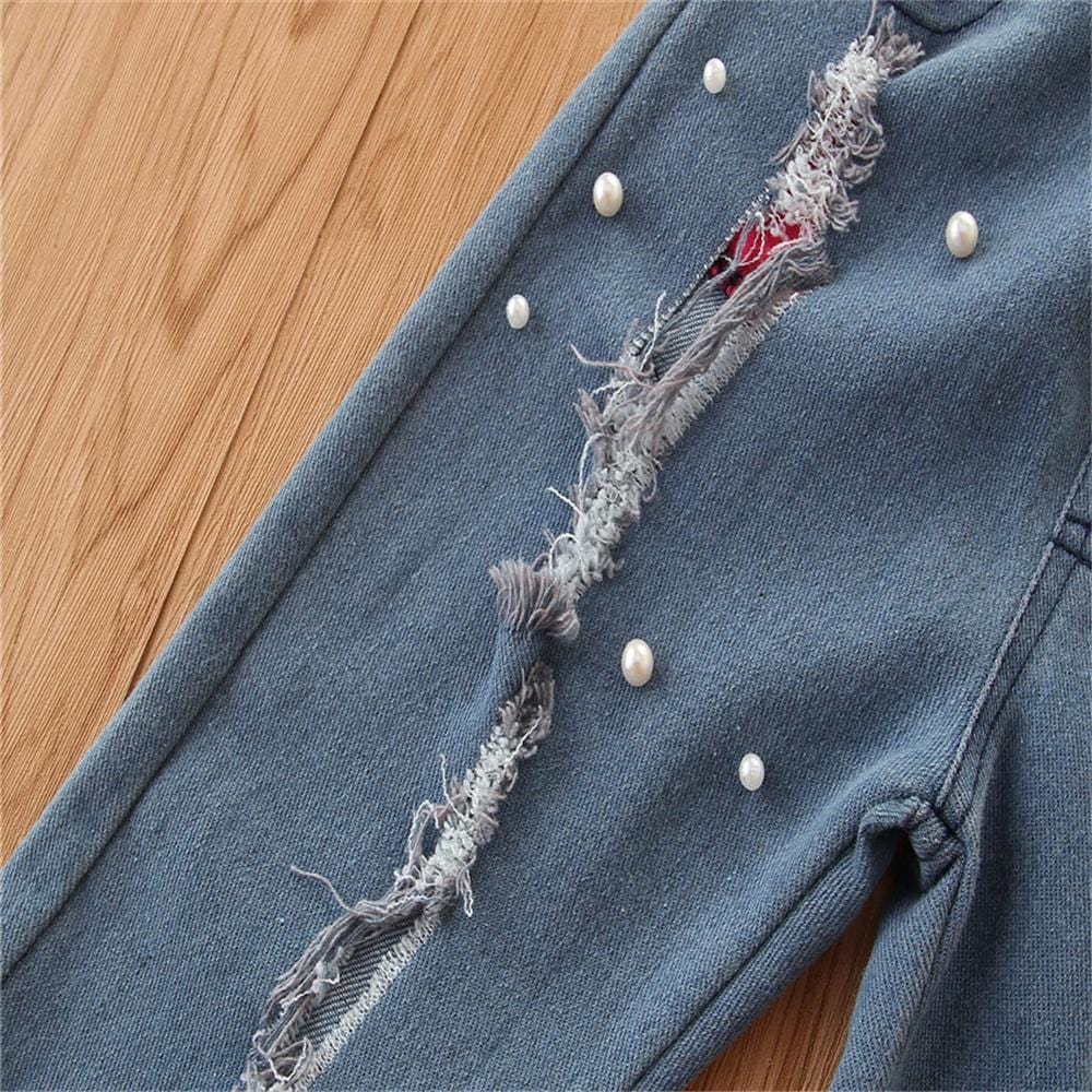 Girls Long Sleeve Top & Ripped Beaded Jeans Girls Clothing Wholesalers - PrettyKid
