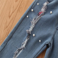 Girls Long Sleeve Top & Ripped Beaded Jeans Girls Clothing Wholesalers - PrettyKid