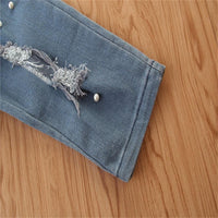 Girls Long Sleeve Top & Ripped Beaded Jeans Girls Clothing Wholesalers - PrettyKid