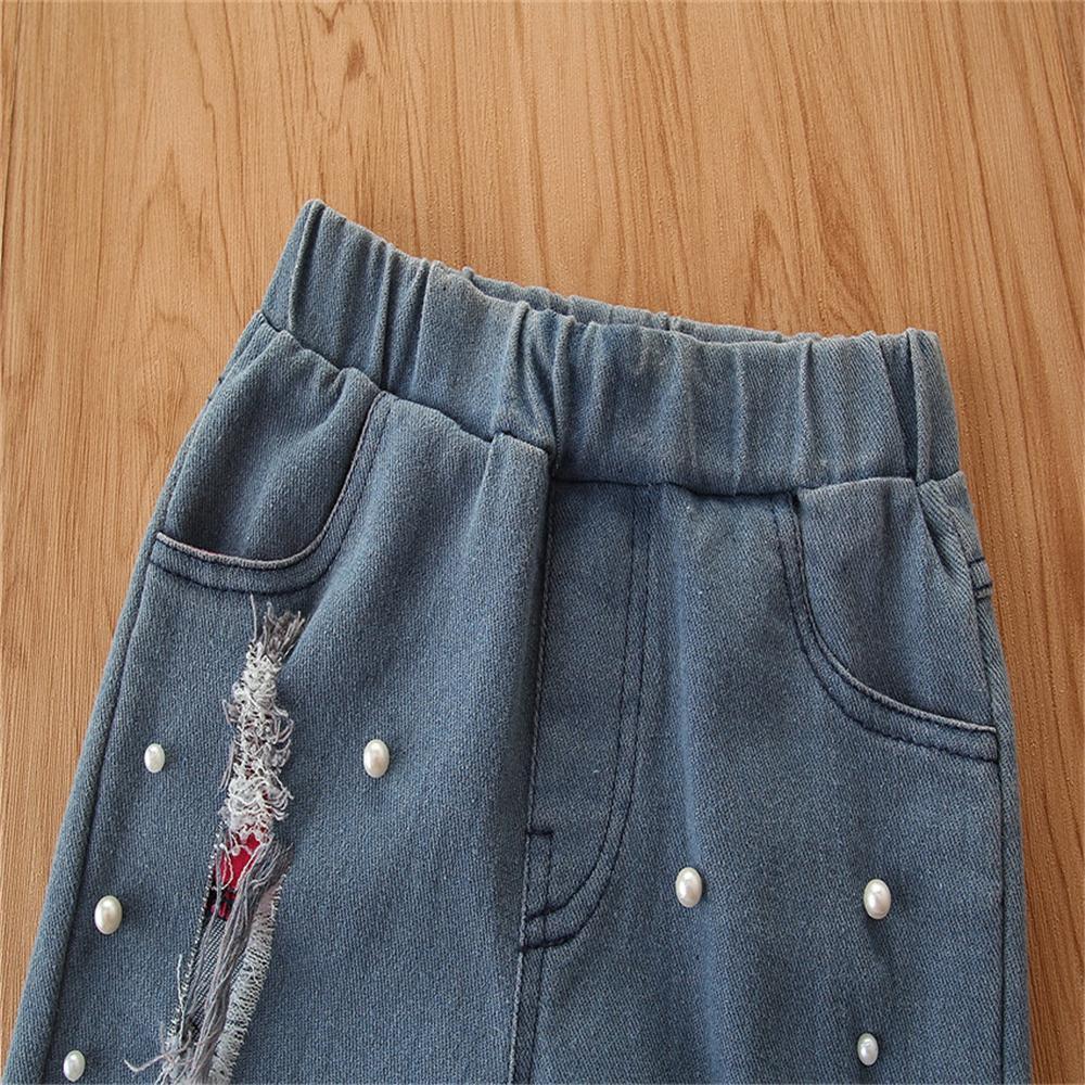Girls Long Sleeve Top & Ripped Beaded Jeans Girls Clothing Wholesalers - PrettyKid