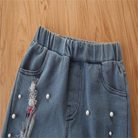 Girls Long Sleeve Top & Ripped Beaded Jeans Girls Clothing Wholesalers - PrettyKid
