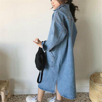 Toddler Girls Loose Slit Long Sleeve Lapel Denim Dress Girl Wholesale - PrettyKid