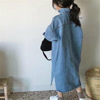 Toddler Girls Loose Slit Long Sleeve Lapel Denim Dress Girl Wholesale - PrettyKid