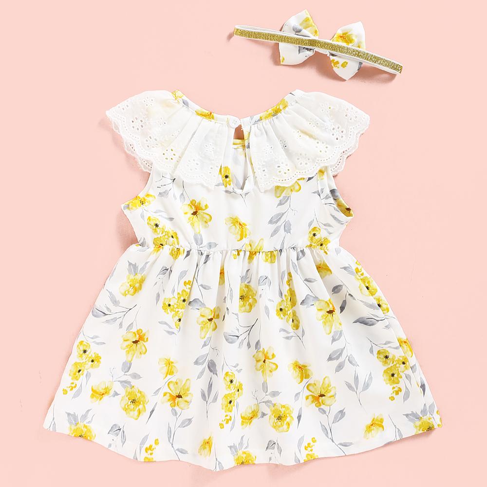 Baby Girls Lotus Leaf Collar Floral Printed Sleeveless Dress Baby Summer clothing - PrettyKid