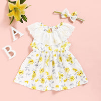 Baby Girls Lotus Leaf Collar Floral Printed Sleeveless Dress Baby Summer clothing - PrettyKid