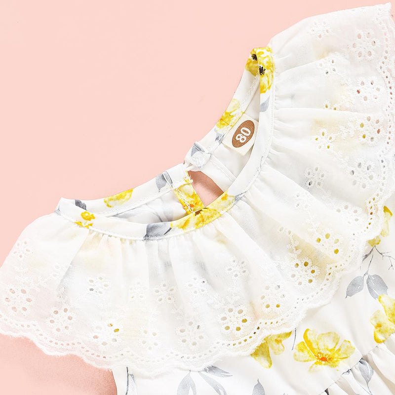 Baby Girls Lotus Leaf Collar Floral Printed Sleeveless Dress Baby Summer clothing - PrettyKid