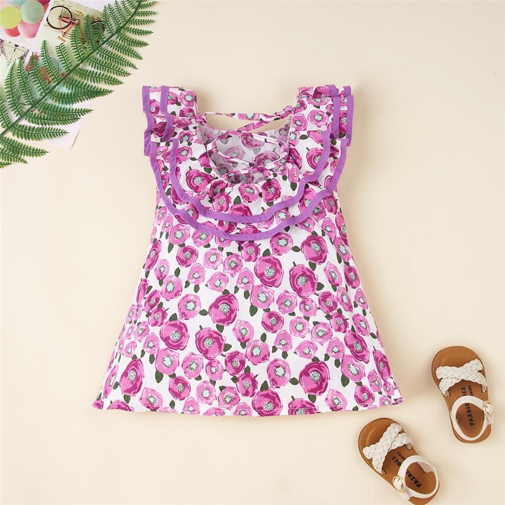 Girls Lotus Leaf Collar Floral Printed Sleeveless Summer Dress Wholesale Girl clothes - PrettyKid