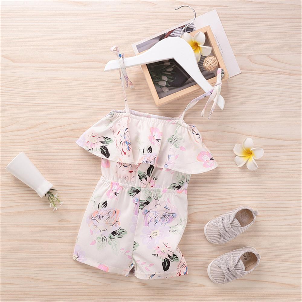 Baby Girls Lotus Leaf Collar Floral Printed Sling Jumpsuit Baby Wholesale vendors - PrettyKid