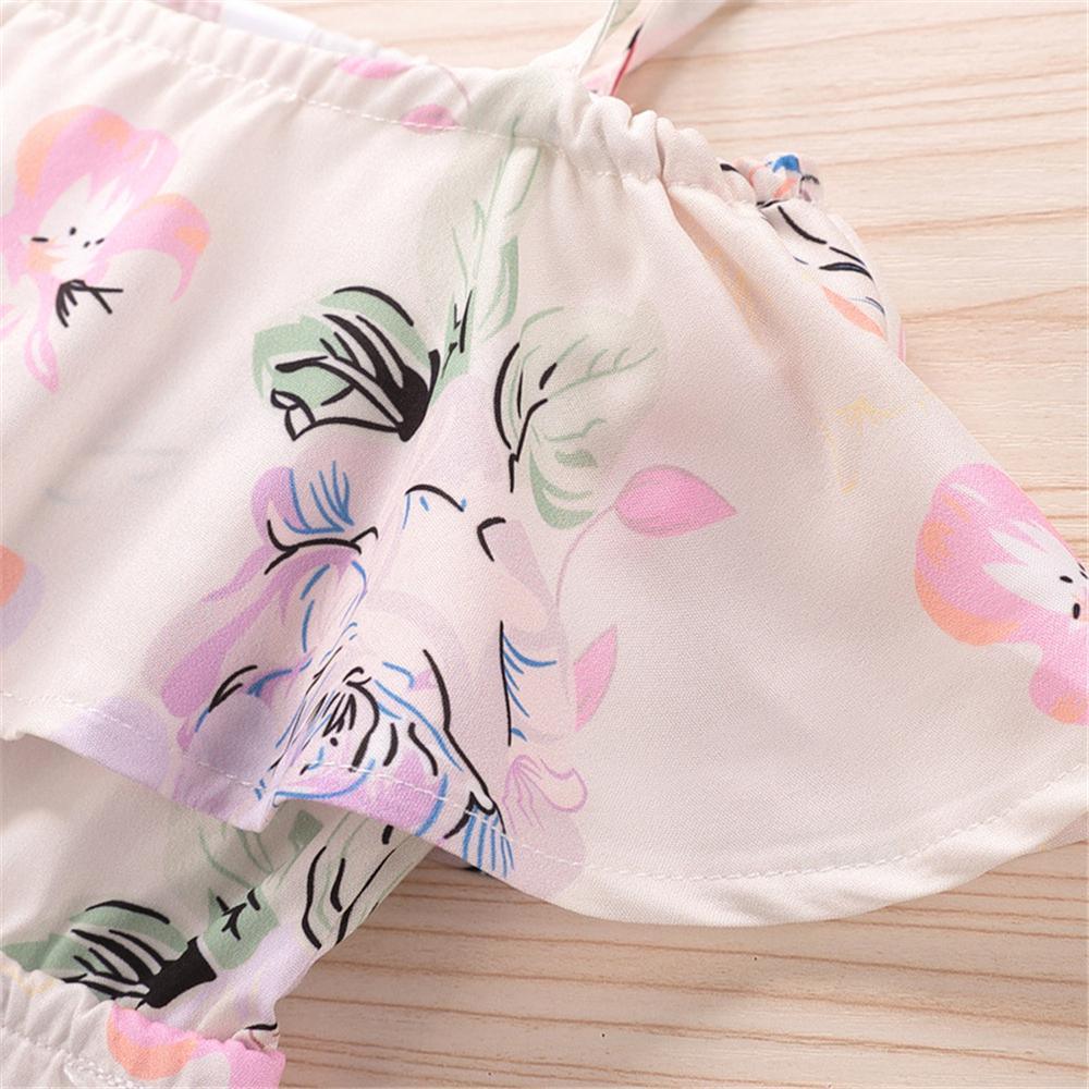 Baby Girls Lotus Leaf Collar Floral Printed Sling Jumpsuit Baby Wholesale vendors - PrettyKid