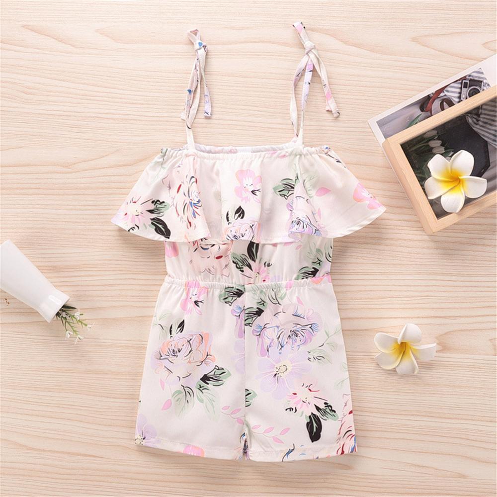 Baby Girls Lotus Leaf Collar Floral Printed Sling Jumpsuit Baby Wholesale vendors - PrettyKid