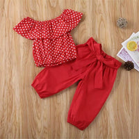 Girls Lotus Leaf Collar Polka Dot Top & Pants Kids Wholesale clothes - PrettyKid