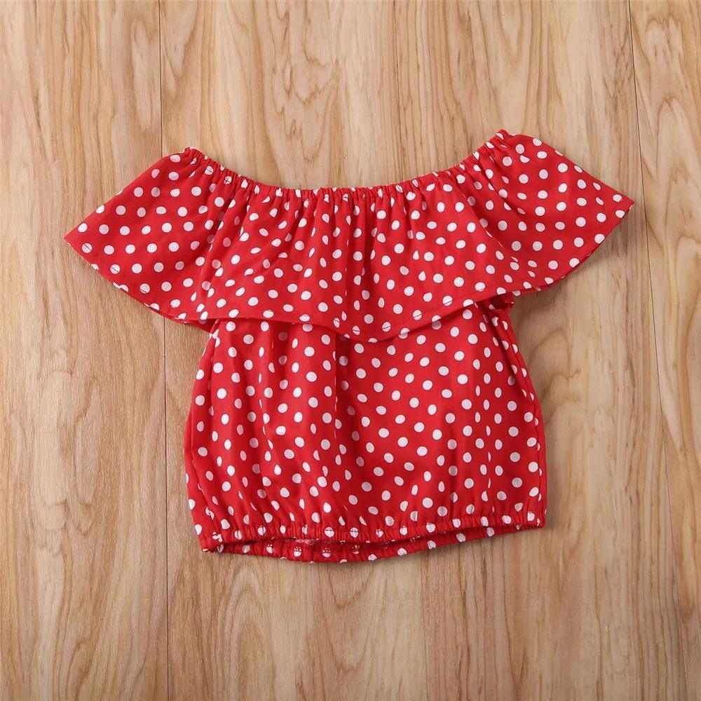 Girls Lotus Leaf Collar Polka Dot Top & Pants Kids Wholesale clothes - PrettyKid