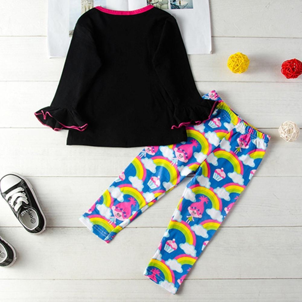 Girls Love Flare Sleeve Top & Rainbow Pants Kids Wholesale Clothing - PrettyKid