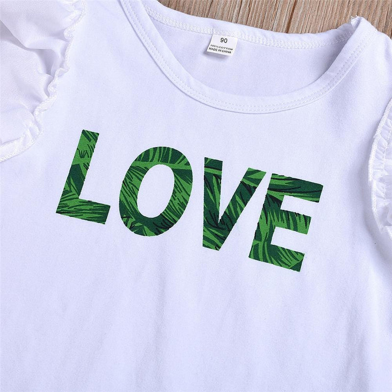 Girls Love Green Leaves Printed Short Sleeve Top & Skirt & Headband Urban Kids Clothes Wholesale - PrettyKid