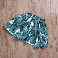 Girls Love Green Leaves Printed Short Sleeve Top & Skirt & Headband Urban Kids Clothes Wholesale - PrettyKid