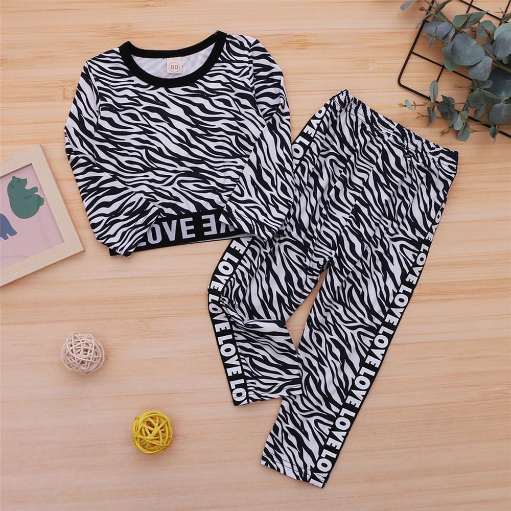 Girls Love Long Sleeve Leopard Zebra Printed Top & Pants Wholesale Girls Clothing - PrettyKid