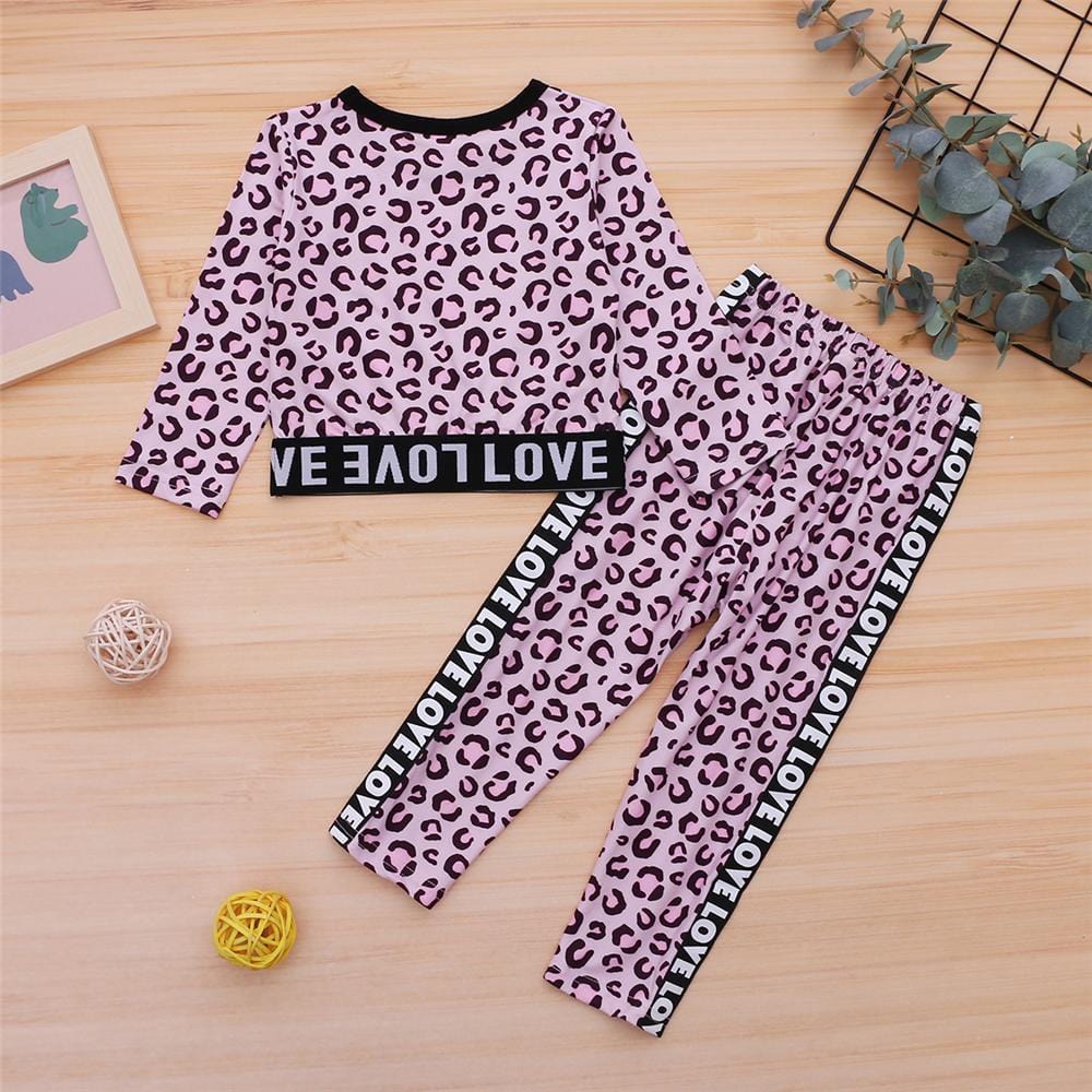 Girls Love Long Sleeve Leopard Zebra Printed Top & Pants Wholesale Girls Clothing - PrettyKid