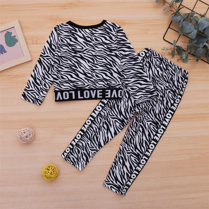 Girls Love Long Sleeve Leopard Zebra Printed Top & Pants Wholesale Girls Clothing - PrettyKid