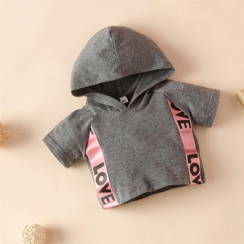 Girls Love Printed Short Sleeve Hooded Top & Shorts Trendy Kids Wholesale clothes - PrettyKid