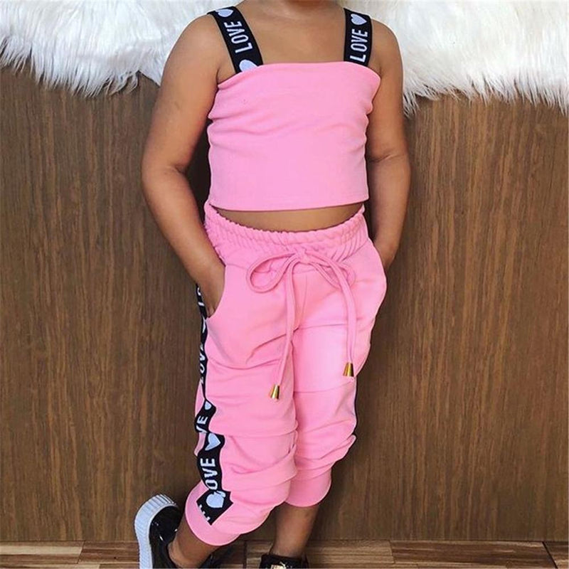 Girls Love Printed Tank Top & Trousers Wholesale Little Girl Clothing - PrettyKid