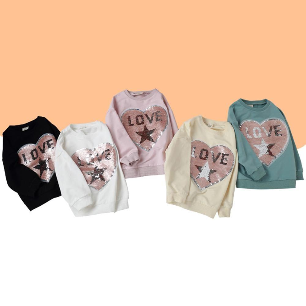 Girls Love Sequin Letter Long-sleeve Tees Wholesale - PrettyKid