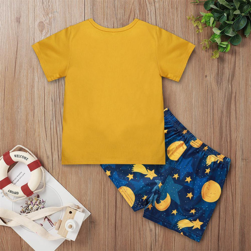 Toddler Unisex Lovely Baby Eyelash Printed Short Sleeve Top & Shorts Kids Wholesale clothes - PrettyKid