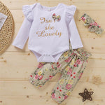 Baby Lovely Bow Long Sleeve Romper & Floral Printed Bottoms & Headband Baby Wholesale - PrettyKid