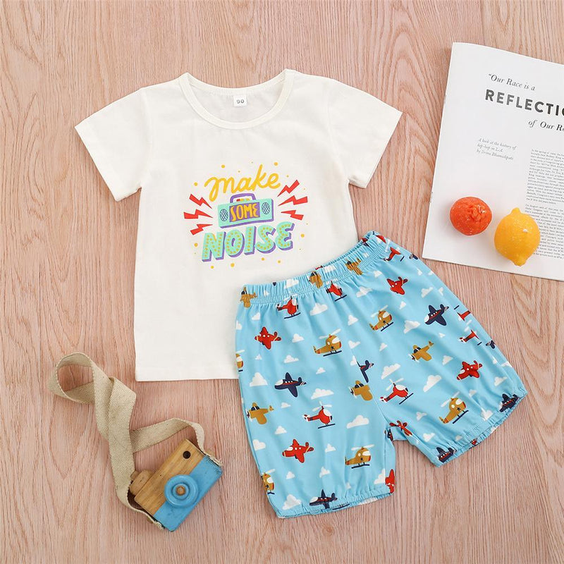 Boys Make Some Noise Printed Short Sleeve Top & Shorts Boys Wholesale clothing - PrettyKid