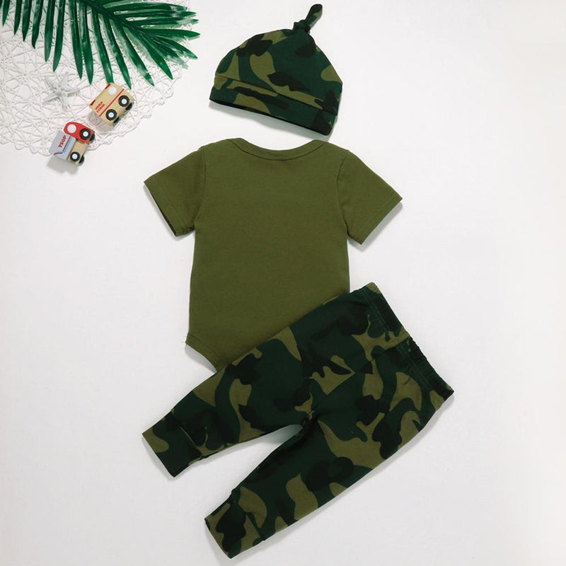 Baby Boys Mamas Boy Printed Short Sleeve Romper & Camo Pants Baby clothing Cheap Wholesale - PrettyKid