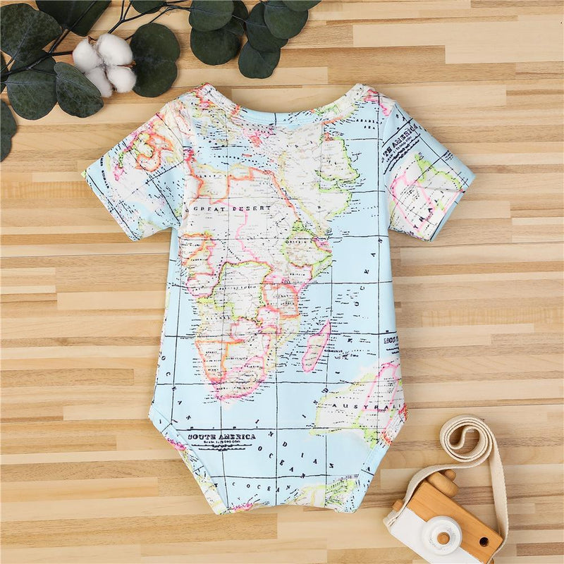 Baby Unisex Map Pattern Short Sleeve Romper Wholesale Clothing Baby - PrettyKid