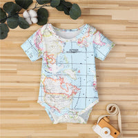 Baby Unisex Map Pattern Short Sleeve Romper Wholesale Clothing Baby - PrettyKid