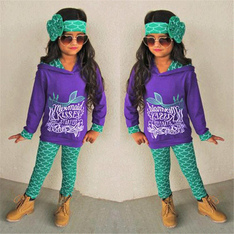 Toddler Girls Mermaid Hooded Long Sleeve Top & Pants Girl Wholesale - PrettyKid
