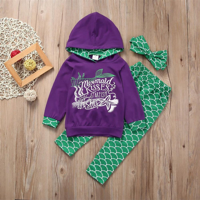 Toddler Girls Mermaid Hooded Long Sleeve Top & Pants Girl Wholesale - PrettyKid