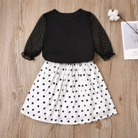 Girls Mesh Long Sleeve Solid Top & Polka Dot Skirt Girls Clothing Wholesalers - PrettyKid