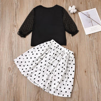 Girls Mesh Long Sleeve Solid Top & Polka Dot Skirt Girls Clothing Wholesalers - PrettyKid