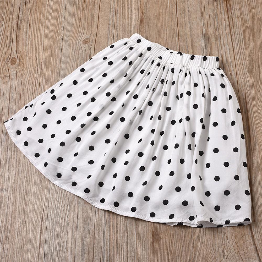 Girls Mesh Long Sleeve Solid Top & Polka Dot Skirt Girls Clothing Wholesalers - PrettyKid