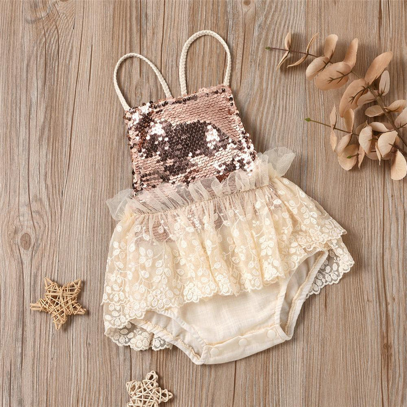 Baby Girls Mesh Sequin Sling Romper Baby clothing Suppliers - PrettyKid