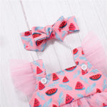 Baby Girls Mesh Watermelon Printed Romper & Headband Baby Clothes Wholesale Bulk - PrettyKid