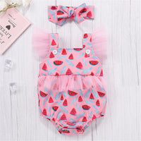 Baby Girls Mesh Watermelon Printed Romper & Headband Baby Clothes Wholesale Bulk - PrettyKid