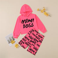 Girls Mini Boss Letter Printed Long Sleeve Hooded Top & Bottoms Girl Boutique Clothing Wholesale - PrettyKid