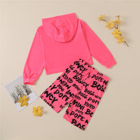 Girls Mini Boss Letter Printed Long Sleeve Hooded Top & Bottoms Girl Boutique Clothing Wholesale - PrettyKid