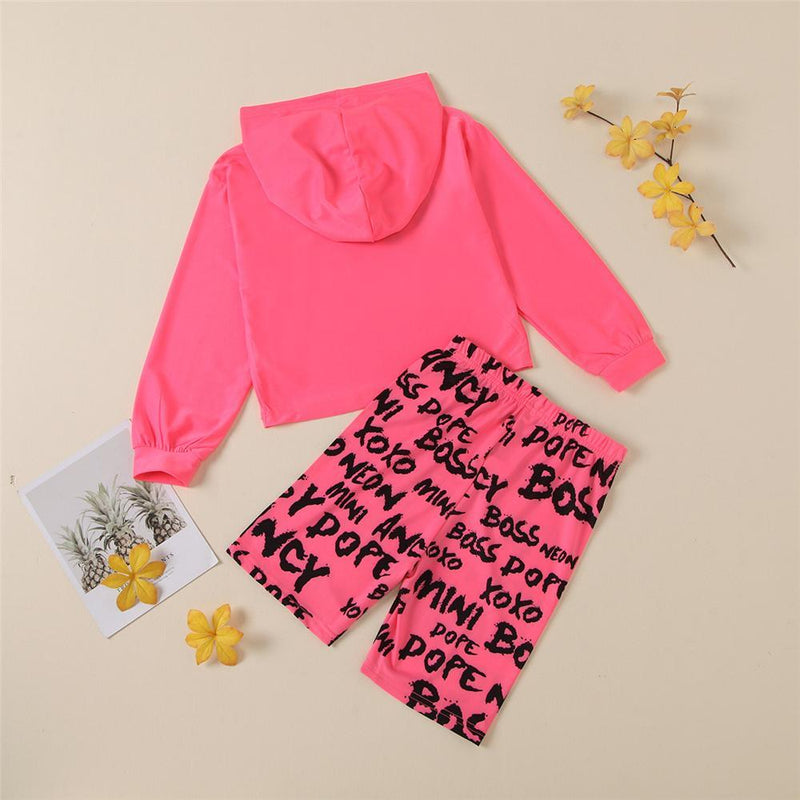 Girls Mini Boss Letter Printed Long Sleeve Hooded Top & Bottoms Girl Boutique Clothing Wholesale - PrettyKid