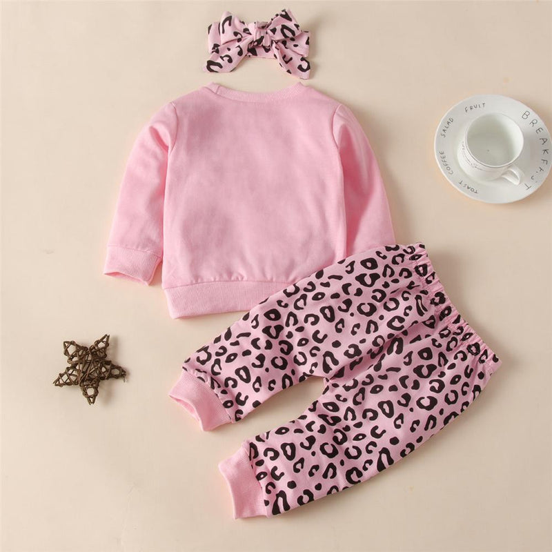 Baby Girls Mini Boss Long Sleeve Top & Leopard Pants & Headband Wholesale Baby Items - PrettyKid