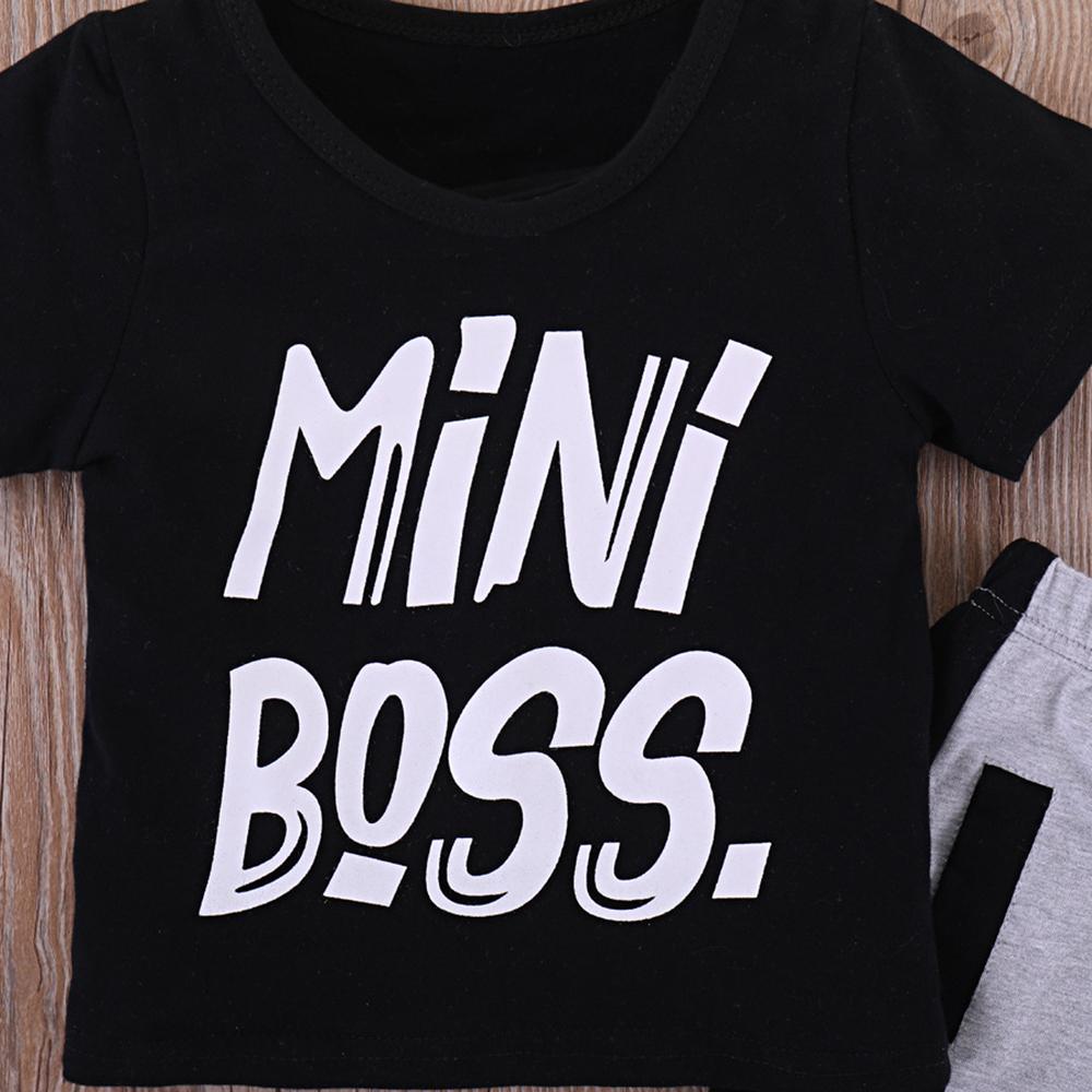 Boys Mini Boss Printed Short Sleeve Top & Pants Wholesale Boys Suits - PrettyKid
