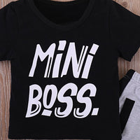 Boys Mini Boss Printed Short Sleeve Top & Pants Wholesale Boys Suits - PrettyKid
