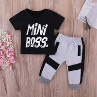 Boys Mini Boss Printed Short Sleeve Top & Pants Wholesale Boys Suits - PrettyKid
