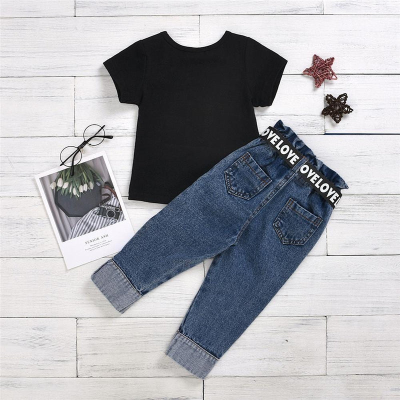 Girls Mini Influencer Short Sleeve Tee & Belt Jeans Baby Girl clothing Wholesale - PrettyKid
